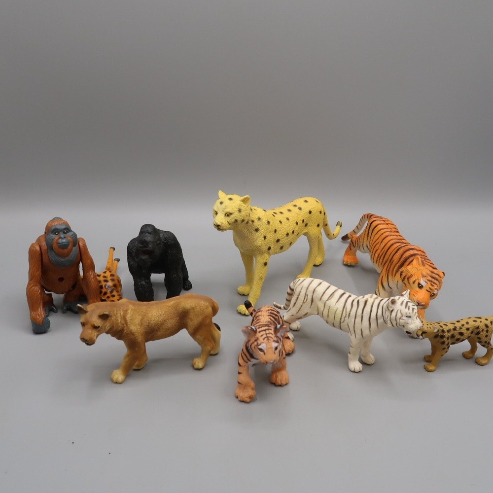 Lot of 8 Mix Variety Safari Animal Figures Tiger Gorilla Lion Cheeta